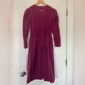 Vintage 80s Kathryn Conover Plum with tiny dots, Velvet button up dress, size 6